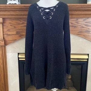 Style & Co. Charcoal Gray Grommet Lace Up‎ Sweater Sz. M
